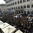 Earthquake survivors demonstrate in Rome on January 25, 2017, to voice anger at the delays to government aid to quake-hit areas of central Italy