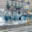 A group of people clash with police during a rally organized by citizens and social community against the political meeting of Matteo Salvini, general secretary of Italian far-right party Lega Nord on March 11, 2017 in Naples
