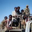 Somali rebel fighters from the Salvation democratic Front move in their military vehicule in March 1991 in Bufo, 85 kilometers of Mogadiscio