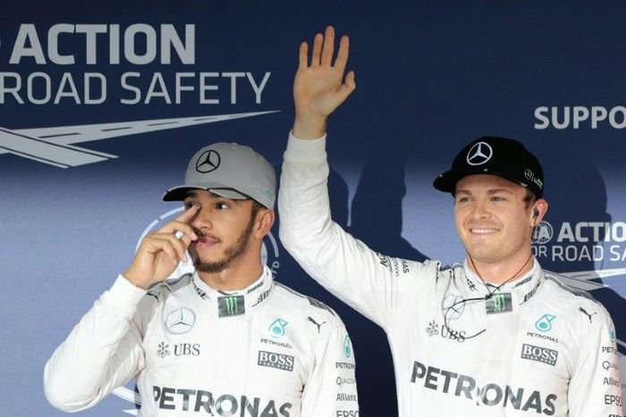 Nico Rosberg (right) will start alongside Lewis Hamilton on the front row as the two Mercedes drivers continue their domination at the Japanese Grand Prix