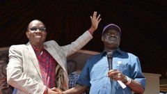 NASA leader Raila Odinga receives former TNA secretary general Onyango Oloo on January 18, 2017.