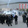 French anti-riot policemen scatter Bastia's supporters outside the stadium after the French L1 football match Bastia (SCB) vs Lyon (OL) on April 16, 2017 in the Armand Cesari stadium in Bastia on the French Mediterranean island of Corsica
