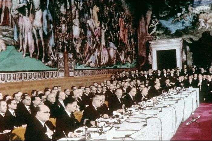 The Treaty of Rome was signed in the Palazzo dei Conservatori, one of the Renaissance palaces that line the Michelangelo-designed Capitoline Square in the Italian capital
