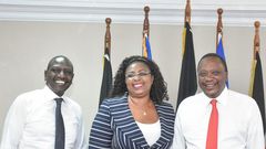 Malindi MP Aisha Jumwa with President Uhuru Kenyatta and his deputy William Ruto during surprise lunch at Harambee House Annex (Twitter)