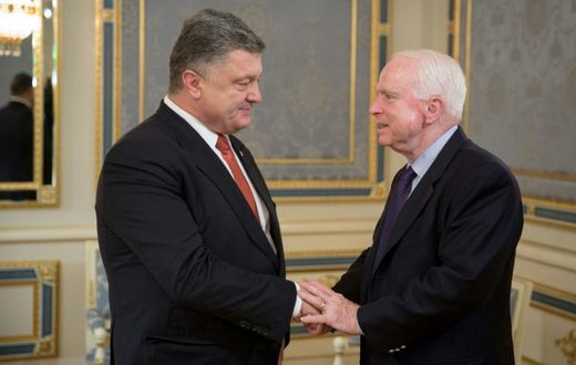 McCain, pictured right with Ukrainian President Petro Poroshenko, irked Moscow with his support for pro-Western leaders in ex-Soviet Georgia and Ukraine