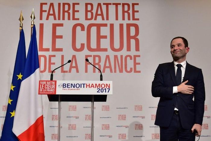 Benoit Hamon on January 29, 2017, at his campaign headquarters in Paris