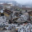 Workers on the roof of Istanbul's iconic marketplace, the Grand Bazaar undergoing renovation.