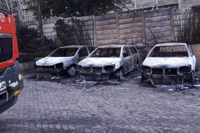 Vehicles that were burnt at the Dusit Hotel