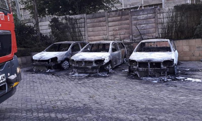 Vehicles that were burnt at the Dusit Hotel