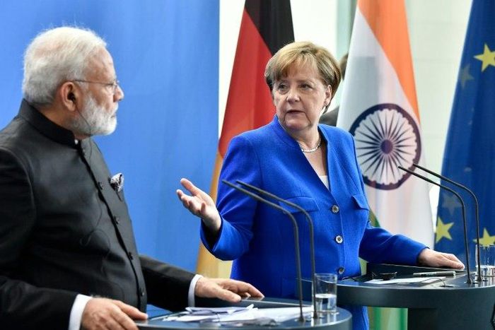 German Chancellor Angela Merkel, hosting Indian Prime Minister Narendra Modi, says Europe must step up in world affairs after indicating the United States and Britain may no longer be completely reliable partners