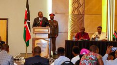 President Uhuru Kenyatta gives his address during a meeting with Kenyans living in Namibia on March 21, 2019