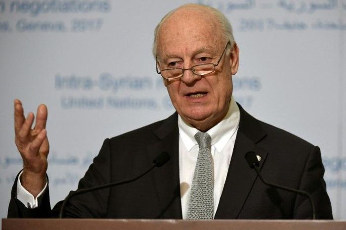 UN Syria envoy Staffan de Mistura gives a press conference on the first day of a fourth round of UN-sponsored Syria peace talks in Geneva on February 23, 2017