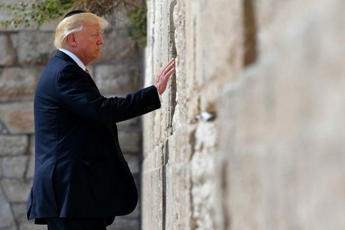 US President Donald Trump visits the Western Wall, the holiest site where Jews can pray, in Jerusalem’s Old City on May 22, 2017