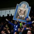 Leicester fans hold up a picture of Gary Lineker wearing underpants at King Power Stadium in Leicester in 2016