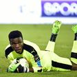 Cameroon's goalkeeper Fabrice Ondoa grabs the ball during the 2017 Africa Cup of Nations quarter-final match against Senegal in Franceville on January 28, 2017