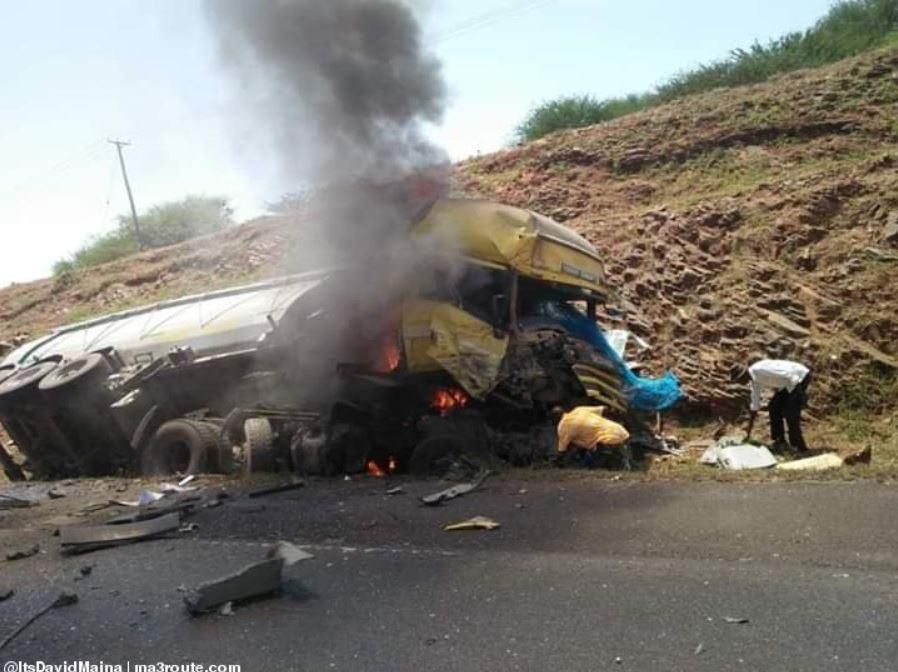 Major highway blocked as 2 truck burn up in flames