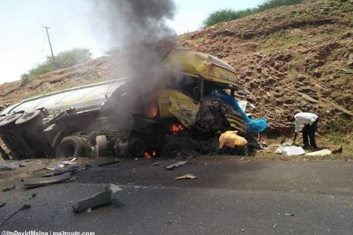 Major highway blocked as 2 truck burn up in flames
