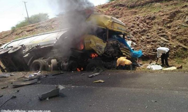 Major highway blocked as 2 truck burn up in flames