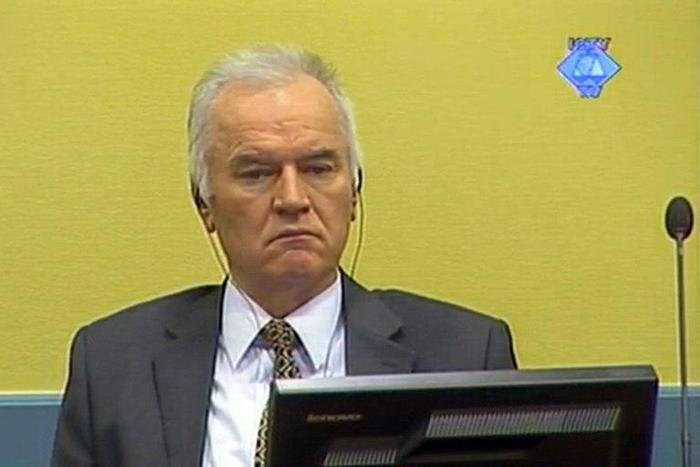 Former Serb army commander Ratko Mladic is pictured in a courtroom in The Hague on May 16, 2012