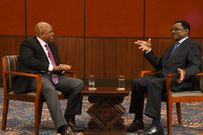 Siaya Senator James Orengo with KTN presenter Tony Gachoka (Twitter)