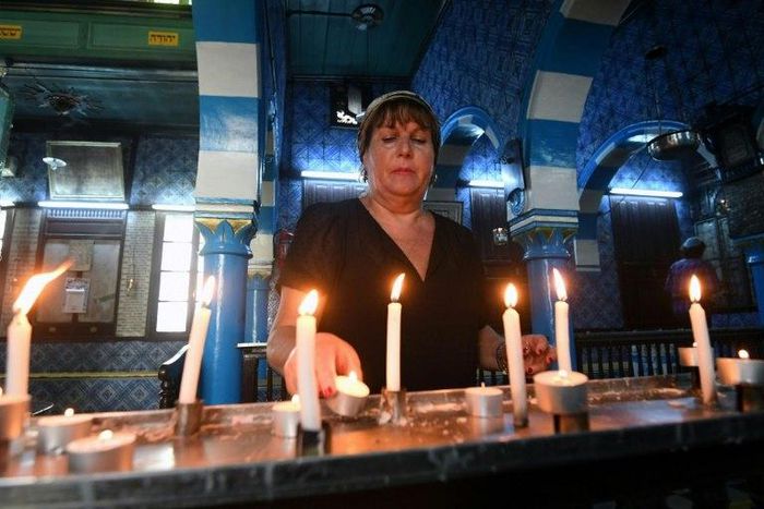 Janin Gharbi, a Tunisian Jew, at the Ghriba synagogue on the resort island of Djerba on May 14, 2017