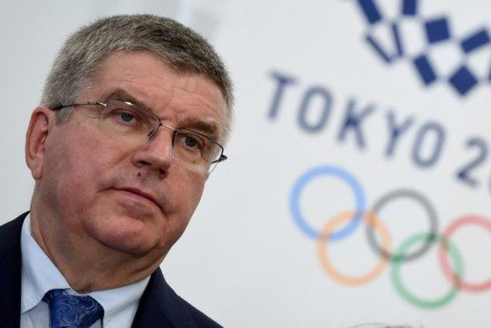 International Olympic Committee President Thomas Bach appears at a press conference after a meeting with the 2020 Tokyo Olympics Organizing Committee at the Tokyo 2020 headquarters.