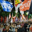 Demonstrators march in Rio de Janeiro against a social welfare reform bill introduced by the government of President Michel Temer