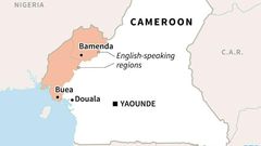 Map of Cameroon locating English-speaking regions and their capitals, Bamenda and Buea
