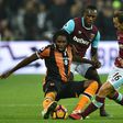 Hull City's Congolese striker Dieumerci Mbokani will be sidelined for six weeks after suffering a hamstring injury