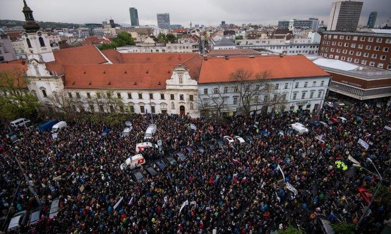 The rally in Slovakia's capital Bratislava was organised by a couple of high school students