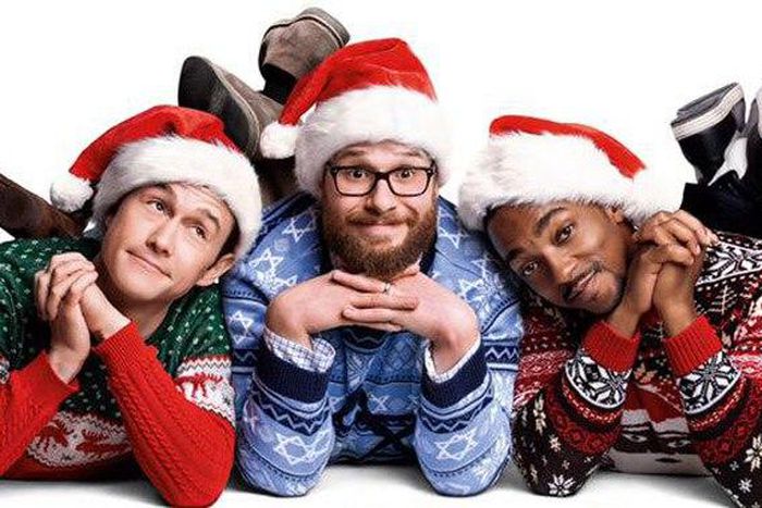 L-R Joseph Gordon-Levitt, Seth Rogen and Anthony Mackie in The Night Before