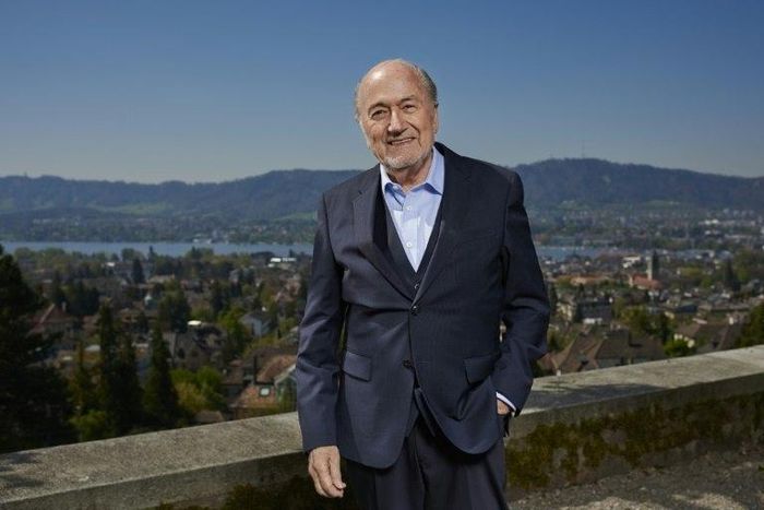 Former FIFA president Sepp Blatter poses during a photo session, past the city of Zurich, after an interview with news agencies on April 21, 2017