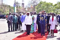 Ugandan President Yoweri Museveni at the Jomo Kenyatta mausoleum shortly after he laid a wreath (Twitter)