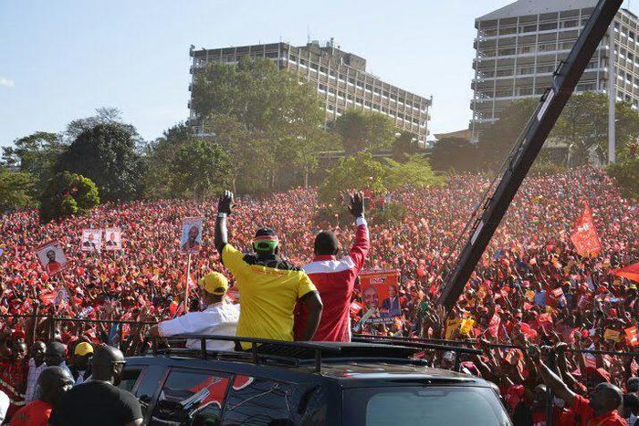 Uhuru Ruto rally (President Uhuru Kenyatta and his Deputy William Ruto wave to their supporters in the run up to the 2013 general elections at Uhuru Park, Nairobi