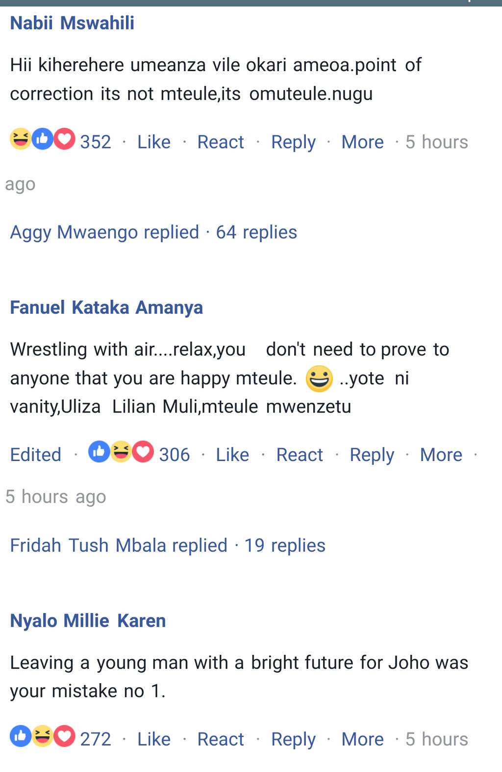 Fans react to Kyallo’s post (Facebook)
