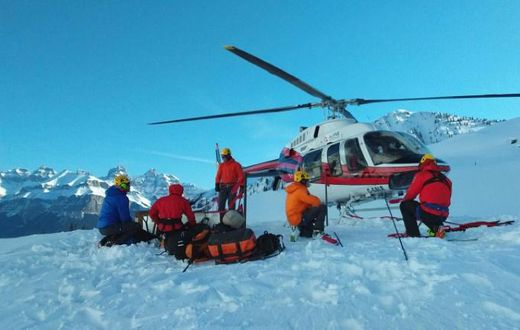 Rescue operations for the three missing mountaineers are pictured on April 21, 2019 in Banff National Park, Canada, after bad weather and the risk of further avalanches delayed efforts