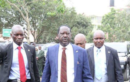 Nasa leader Raila Odinga arrives at the Kabiru-ini grounds in Nyeri County during the Madaraka Day celebrations.