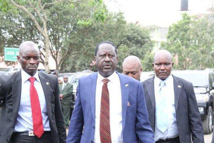 Nasa leader Raila Odinga arrives at the Kabiru-ini grounds in Nyeri County during the Madaraka Day celebrations.