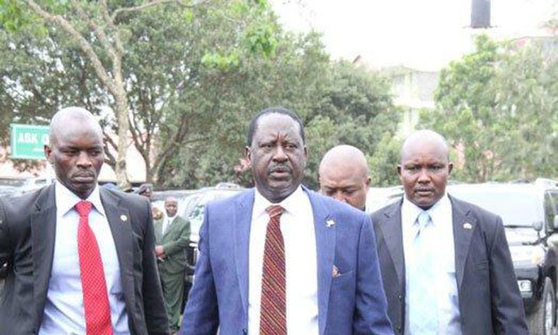 Nasa leader Raila Odinga arrives at the Kabiru-ini grounds in Nyeri County during the Madaraka Day celebrations.