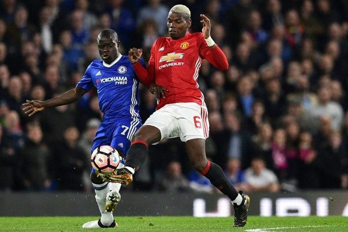 Chelsea's N'Golo Kante (left) in action against Manchester United's Paul Pogba during their FA Cup quarter-final match at Stamford Bridge in London, on March 13, 2017