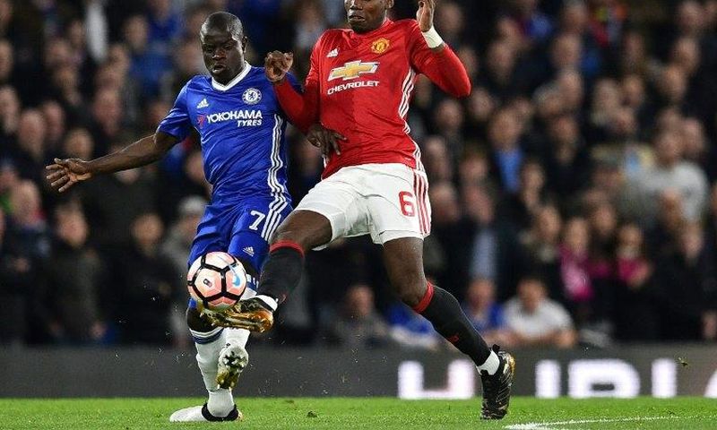 Chelsea's N'Golo Kante (left) in action against Manchester United's Paul Pogba during their FA Cup quarter-final match at Stamford Bridge in London, on March 13, 2017