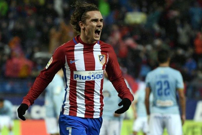 Atletico Madrid's forward Antoine Griezmann celebrates after scoring a goal on February 12, 2017