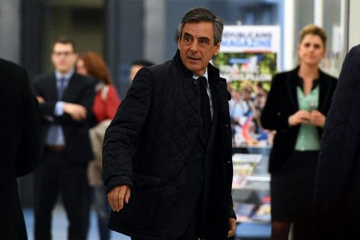 French presidential candidate for the right-wing Les Republicains (LR) party Francois Fillon arrives at headquarters for talks with party leaders.