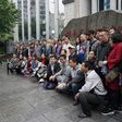 This photo taken on April 25, 2017 shows supporters of lawyer Xie Yang outside the Intermediate People's Court in Changsha, in China's Hunan province