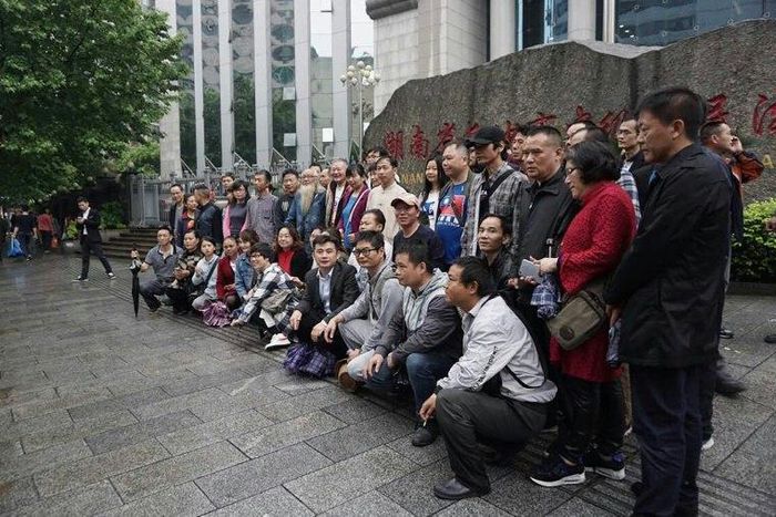 This photo taken on April 25, 2017 shows supporters of lawyer Xie Yang outside the Intermediate People's Court in Changsha, in China's Hunan province