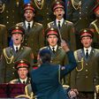 The Red Army Choir performs during their first concert since many of its members perished in a plane crash, in Moscow on February 16, 2017