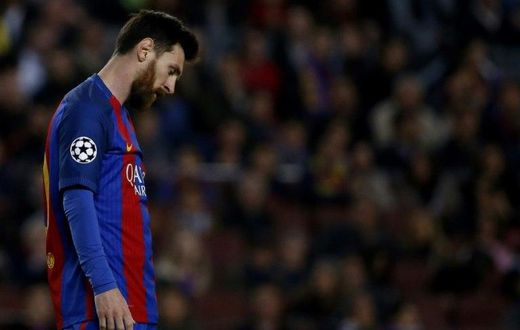 Barcelona's forward Lionel Messi reacts during the UEFA Champions League quarter-final second leg football match against Juventus on April 19, 2017