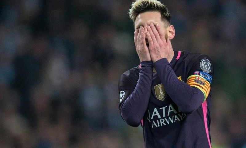 Barcelona's Lionel Messi reacts during their UEFA Champions League Group C match against Manchester City, at the Etihad Stadium in Manchester, on November 1, 2016