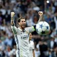 Real Madrid's Sergio Ramos celebrates the 3-0 victory over Atletico Madrid in their Champions League semi-final first leg match on May 2, 2017