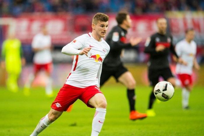 Leipzig striker Timo Werner plays the ball during a Bundesliga match against Cologne in Leipzig on February 25, 2017